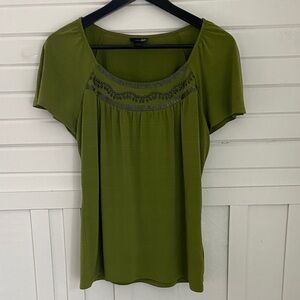 Y2K Boho Moss Green Beaded Flutter Sleeves Short Sleeve Women's Top Size Small
